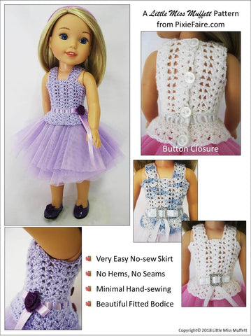 Little Miss Muffett WellieWishers Romantic Fusion 14.5" Doll Clothes Crochet Pattern Pixie Faire