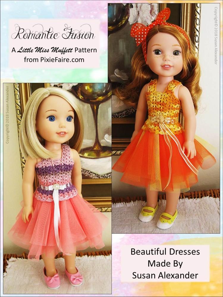 Little Miss Muffett WellieWishers Romantic Fusion 14.5" Doll Clothes Crochet Pattern Pixie Faire