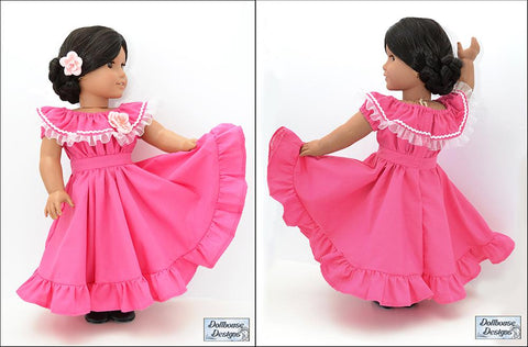 Dollhouse Designs 18 Inch Historical Fiesta Folklorico Dress & Blouse 18" Doll Clothes Pattern Pixie Faire