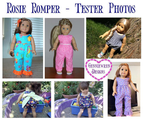 Genniewren 18 Inch Modern Rosie Romper 18" Doll Clothes Pattern Pixie Faire