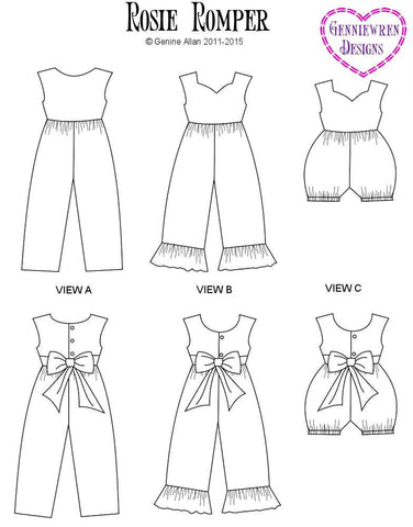 Genniewren 18 Inch Modern Rosie Romper 18" Doll Clothes Pattern Pixie Faire