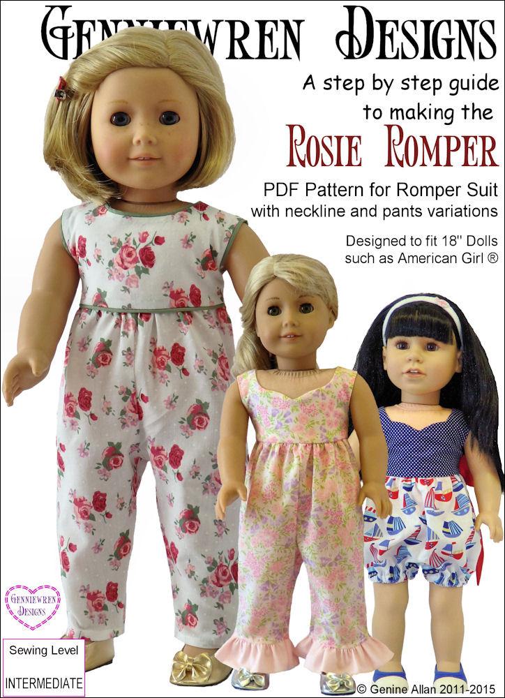 Genniewren 18 Inch Modern Rosie Romper 18" Doll Clothes Pattern Pixie Faire