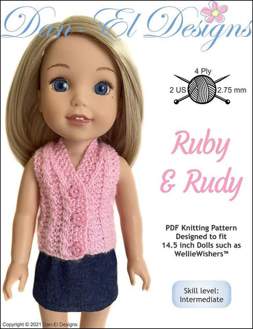 Dan-El Designs WellieWishers Ruby & Rudy 14.5" Doll Knitting Pattern Pixie Faire