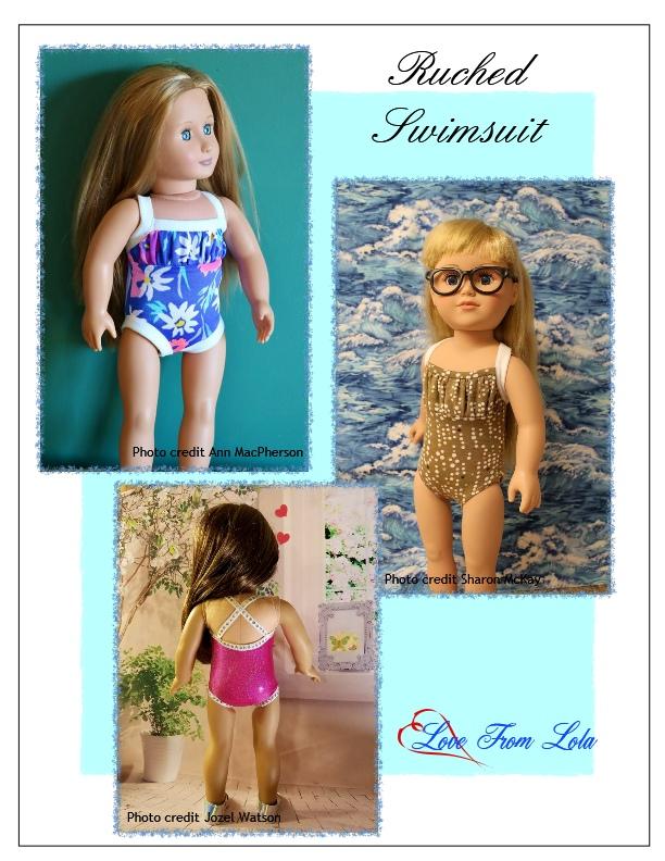 Love From Lola 18 Inch Modern Ruched Swimsuit 18" Doll Clothes Pattern Pixie Faire