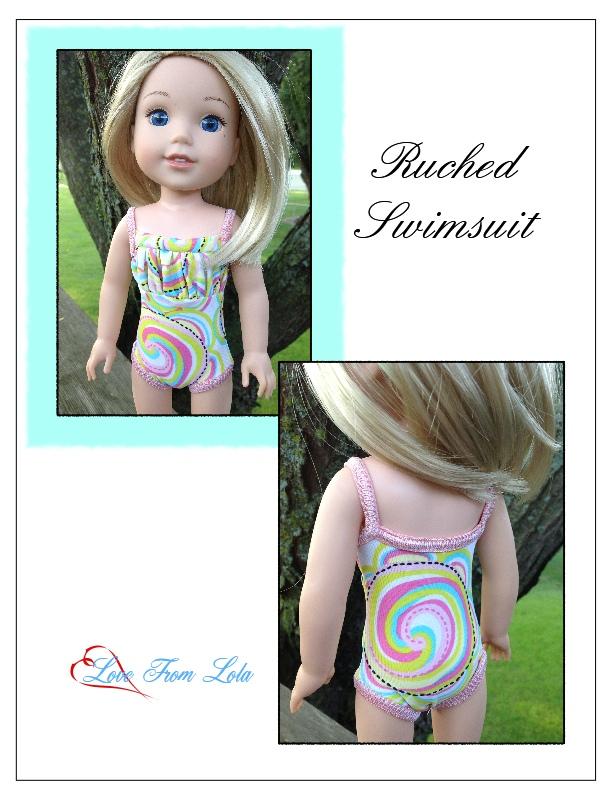 Love From Lola WellieWishers Ruched Swimsuit 14.5" Doll Clothes Pattern Pixie Faire