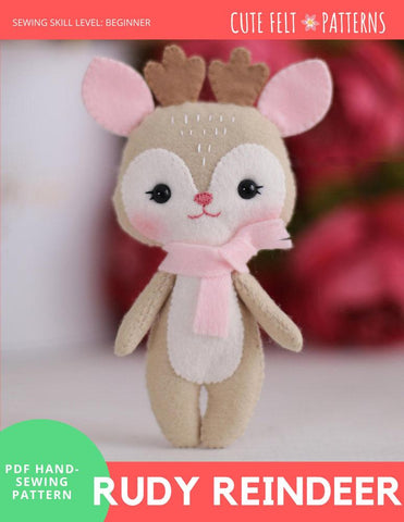 Cute Felt Patterns Hand Sewing Rudy Reindeer 6.5" Felt Plush Hand Sewing Pattern Pixie Faire