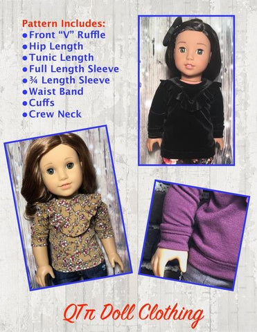 QTπ Doll Clothing 18 Inch Modern Ruffle "V" Top 18" Doll Clothes Pattern Pixie Faire