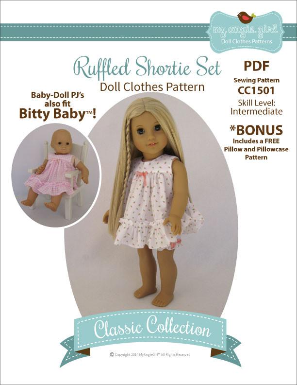 My Angie Girl 18 Inch Modern Ruffled Shortie Set 18" Doll Clothes Pixie Faire