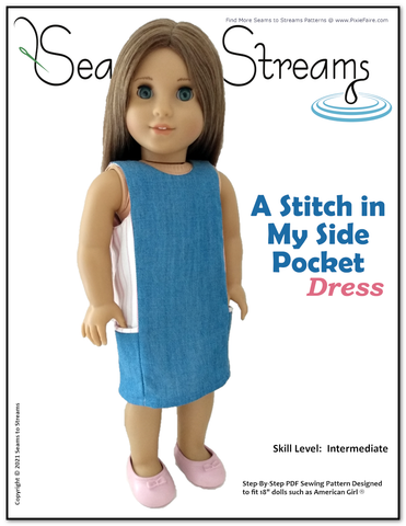 Seams to Streams 18 Inch Modern A Stitch In My Side Pocket Dress 18" Doll Clothes Pattern Pixie Faire