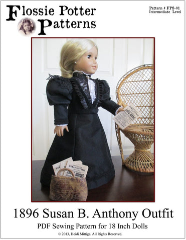 Flossie Potter 18 Inch Historical 1896 Susan B. Anthony Outfit 18" Doll Clothes Pattern Pixie Faire