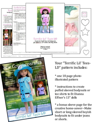 Sew Cool Separates Little Darling Terrific Lil' Tees Pattern for Little Darling Dolls Pixie Faire