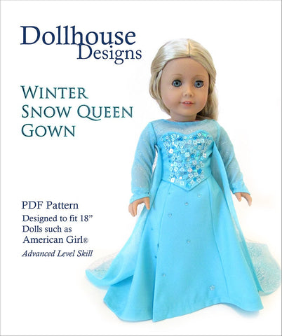 Dollhouse Designs 18 Inch Modern Winter Snow Queen Gown 18" Doll Clothes Pattern Pixie Faire