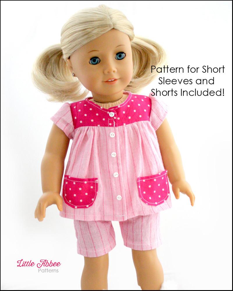 Little Abbee 18 Inch Modern Slumber Party Pajamas 18" Doll Clothes Pattern Pixie Faire