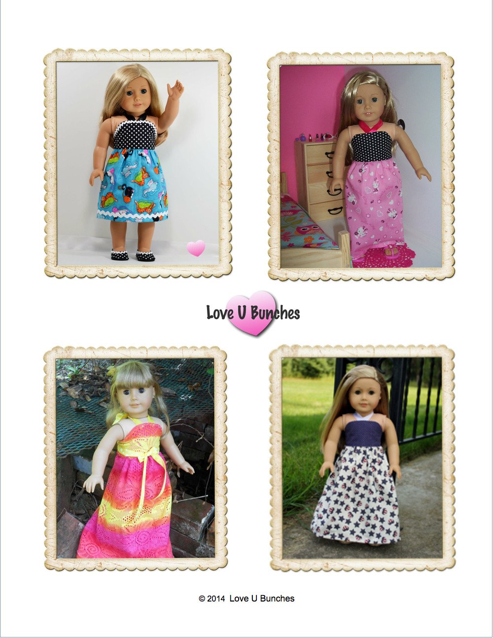 Love U Bunches 18 Inch Modern Simply Summer Sundress Bundle 6" and 18" Doll Clothes Pattern Pixie Faire
