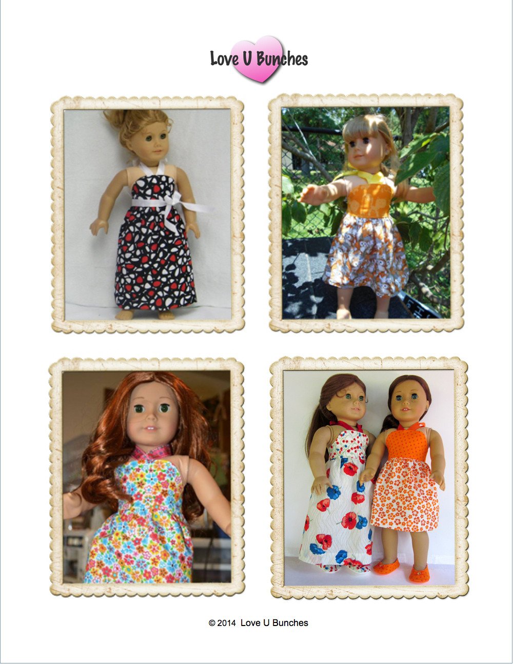 Love U Bunches 18 Inch Modern Simply Summer Sundress Bundle 6" and 18" Doll Clothes Pattern Pixie Faire