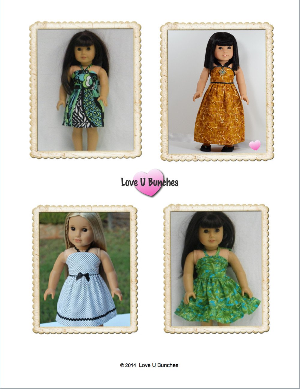 Love U Bunches 18 Inch Modern Simply Summer Sundress Bundle 6" and 18" Doll Clothes Pattern Pixie Faire