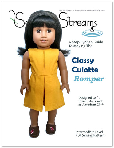 Seams to Streams 18 Inch Modern Classy Culotte Romper 18" Doll Clothes Pattern Pixie Faire