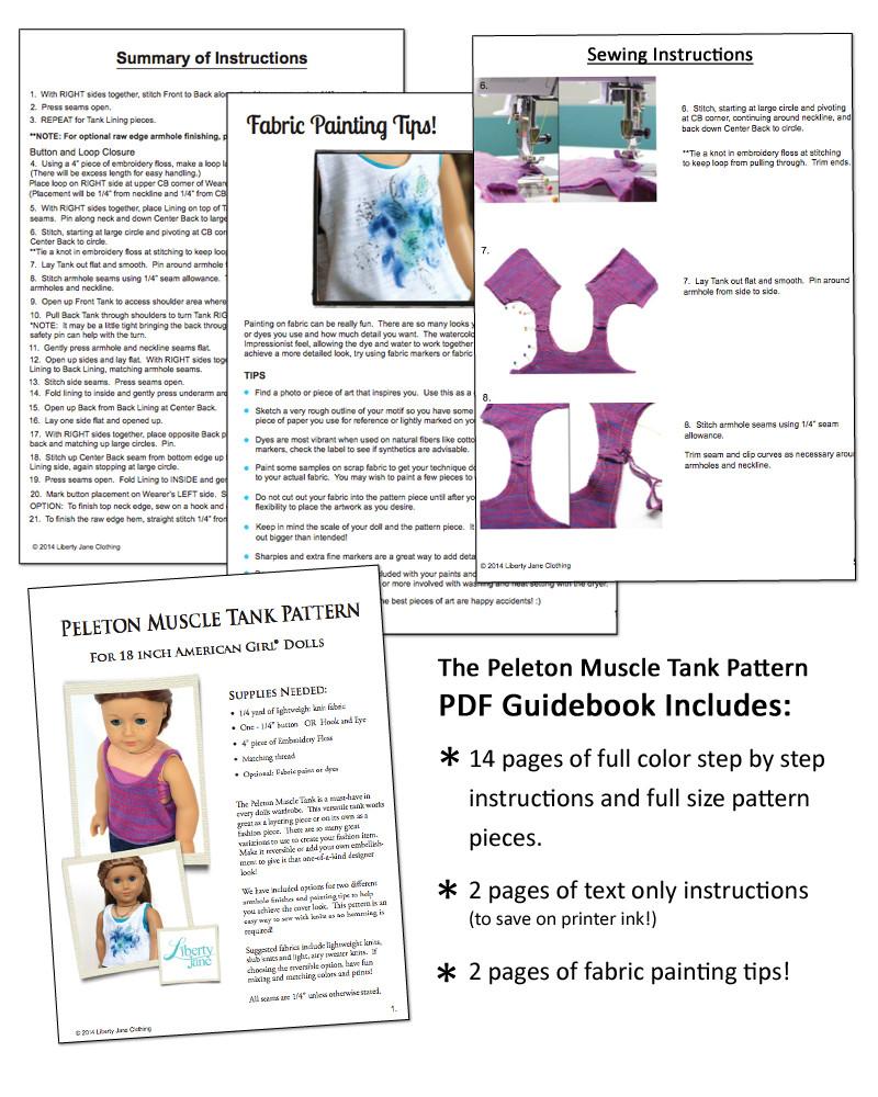Liberty Jane 18 Inch Modern Peleton Muscle Tank Top 18" Doll Clothes Pattern Pixie Faire