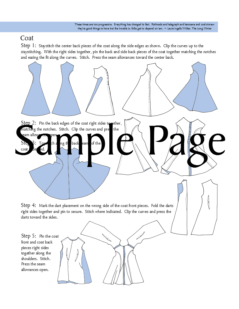 1880 Mary and Laura 18 inch Doll Clothes PDF Pattern Download