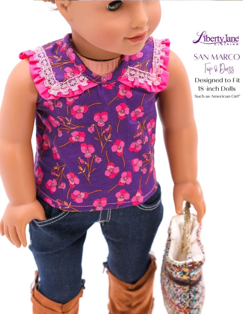 Liberty Jane 18 Inch Modern San Marco Top and Dress 18" Doll Clothes Pattern Pixie Faire