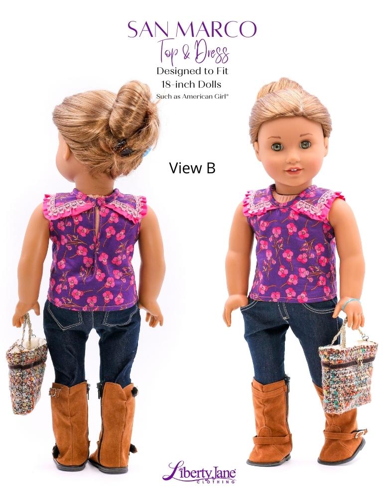 Liberty Jane 18 Inch Modern San Marco Top and Dress 18" Doll Clothes Pattern Pixie Faire