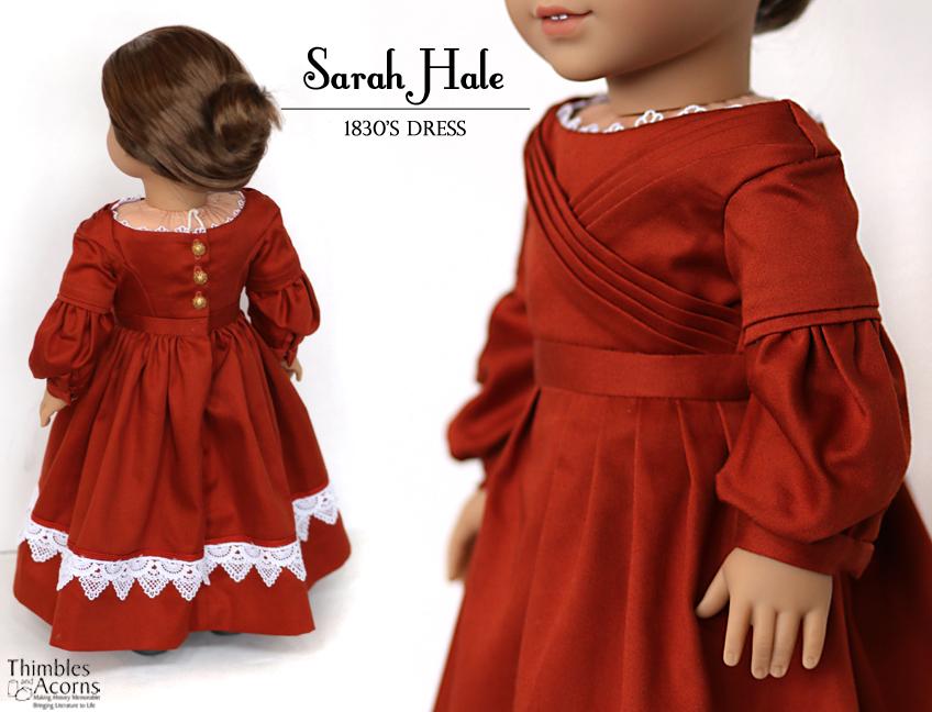 Thimbles and Acorns 18 Inch Historical 1830's Sarah Hale Dress 18" Doll Clothes Pattern Pixie Faire