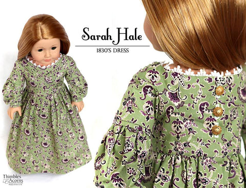 Thimbles and Acorns 18 Inch Historical 1830's Sarah Hale Dress 18" Doll Clothes Pattern Pixie Faire