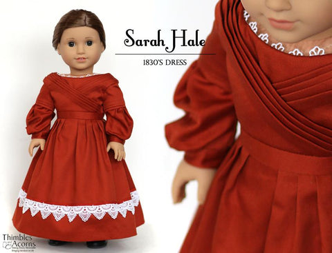 Thimbles and Acorns 18 Inch Historical 1830's Sarah Hale Dress 18" Doll Clothes Pattern Pixie Faire