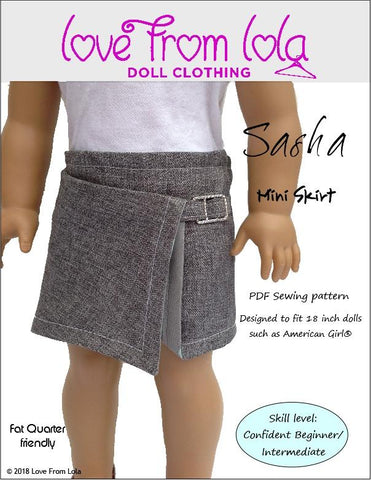 Love From Lola 18 Inch Modern Sasha Mini Skirt 18" Doll Clothes Pattern Pixie Faire