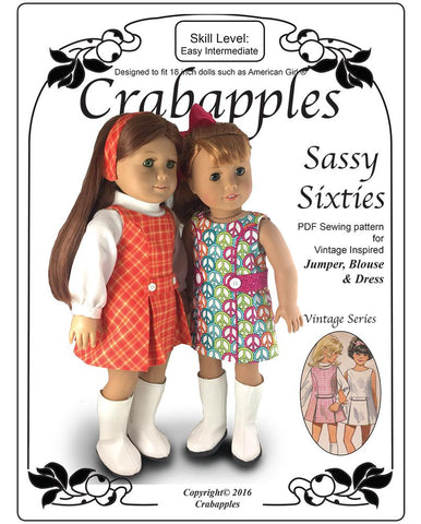 Crabapples 18 Inch Historical Sassy Sixties 18" Doll Clothes Pattern Pixie Faire