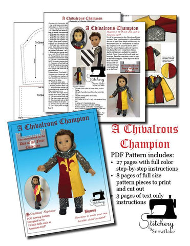Stitchery By Snowflake 18 Inch Historical A Chivalrous Champion 18" Doll Clothes Pattern Pixie Faire