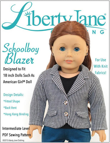 Liberty Jane 18 Inch Modern Schoolboy Blazer 18" Doll Clothes Pattern Pixie Faire
