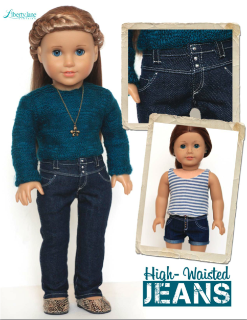 Liberty Jane 18 Inch Modern High-Waisted Jeans 18" Doll Clothes Pattern Pixie Faire