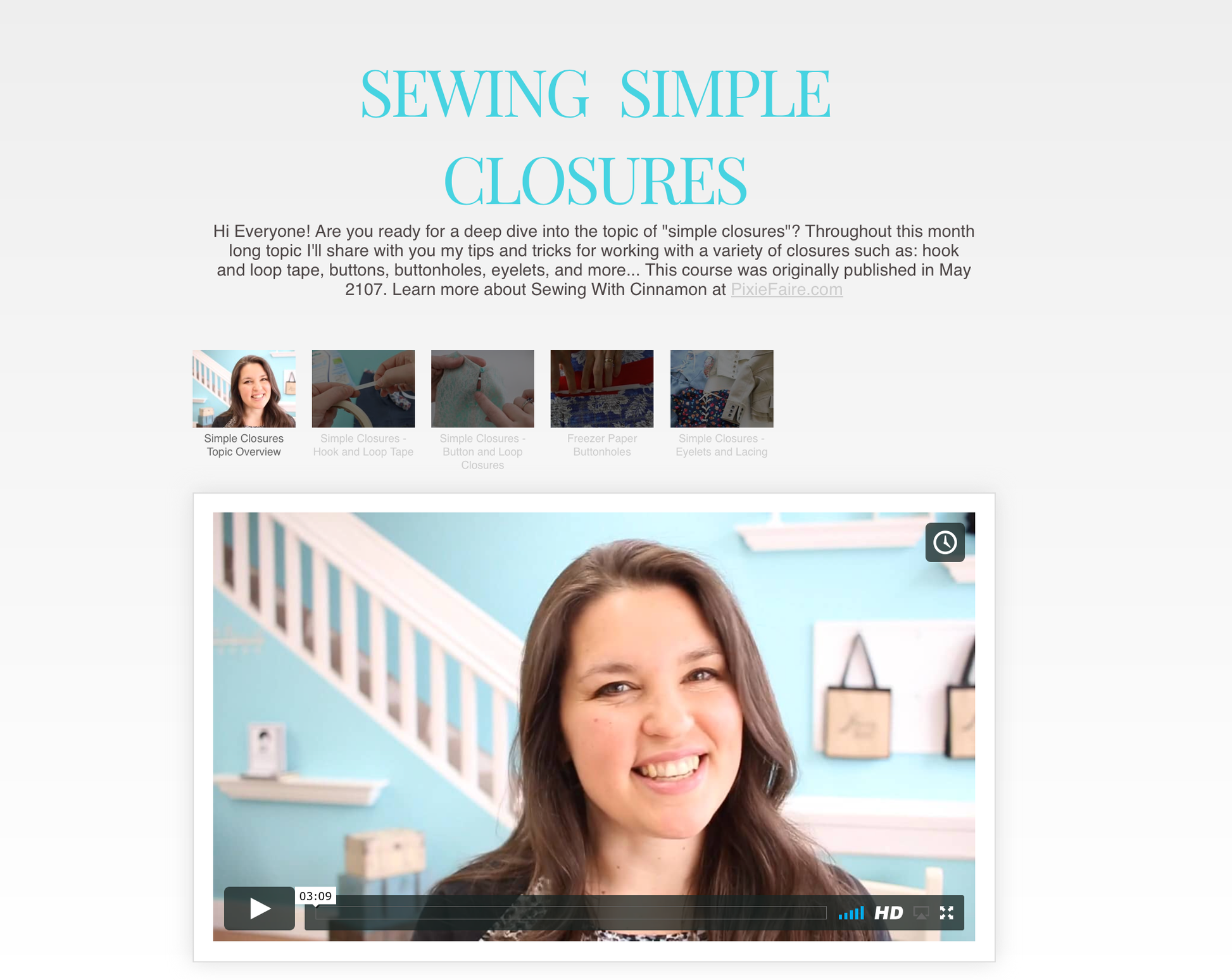 SWC Classes Sewing Simple Closures - Master Class Video Course Pixie Faire