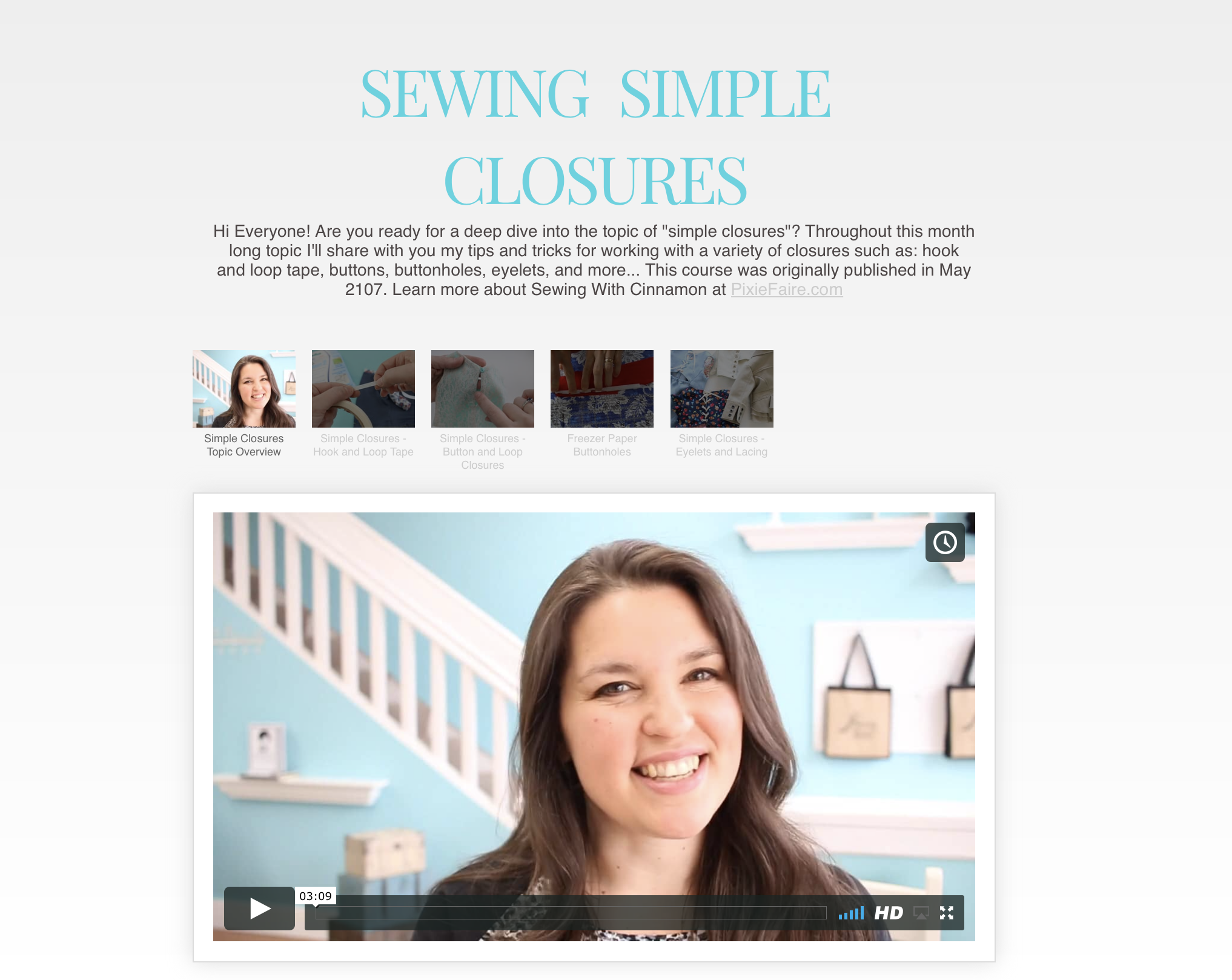 SWC Classes Sewing Simple Closures - Master Class Video Course Pixie Faire