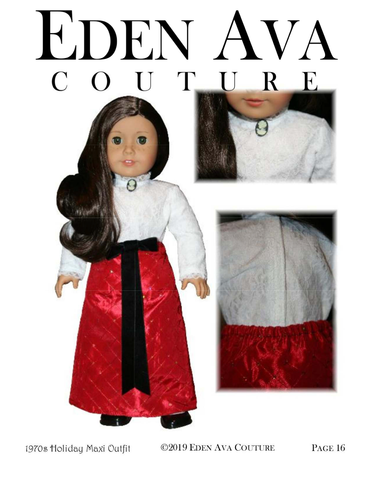 Eden Ava 18 Inch Historical 1970's Holiday Maxi Outfit 18" Doll Clothes Pattern Pixie Faire