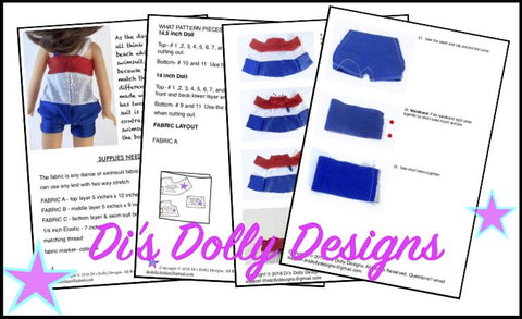 Di's Dolly Designs WellieWishers Seashore Swimsuit 14-14.5" Doll Clothes Pattern Pixie Faire