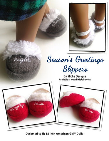 Miche Designs Shoes Season's Greetings Slippers 18" Doll Shoes Pixie Faire