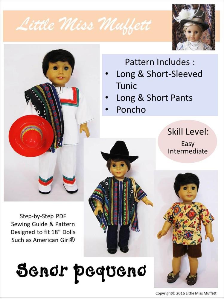 Little Miss Muffett 18 Inch Boy Doll Senor Pequeno 18" Doll Clothes Pattern Pixie Faire