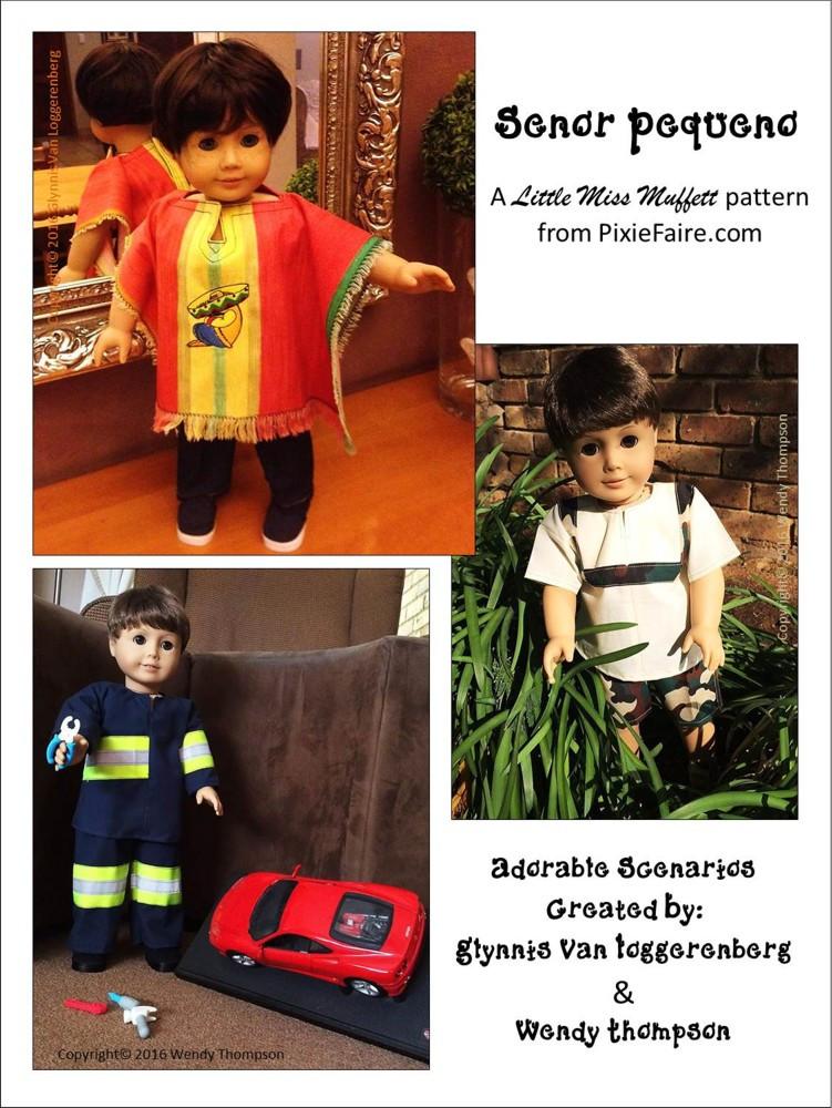 Little Miss Muffett 18 Inch Boy Doll Senor Pequeno 18" Doll Clothes Pattern Pixie Faire