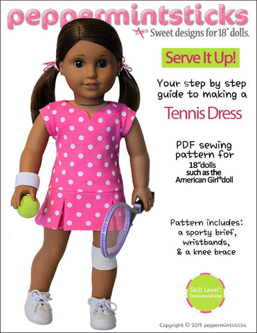Peppermintsticks 18 Inch Modern Serve It Up! Tennis Dress 18" Doll Clothes Pattern Pixie Faire
