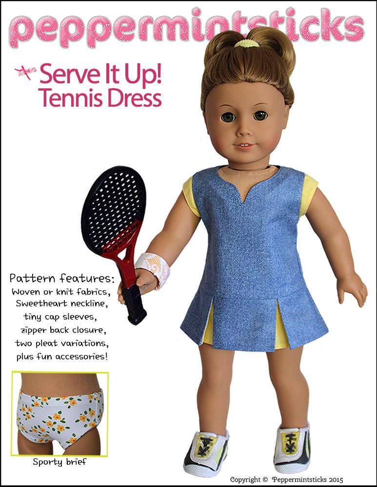 Peppermintsticks 18 Inch Modern Serve It Up! Tennis Dress 18" Doll Clothes Pattern Pixie Faire