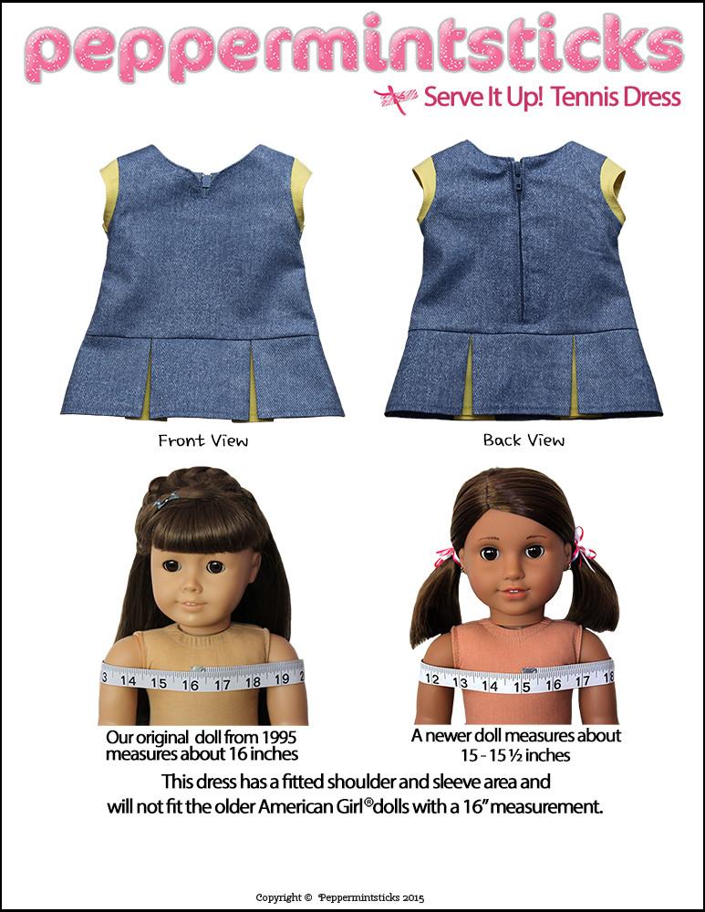 Peppermintsticks 18 Inch Modern Serve It Up! Tennis Dress 18" Doll Clothes Pattern Pixie Faire