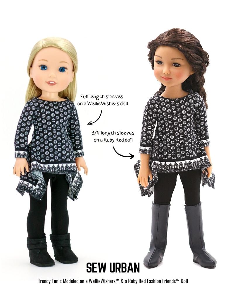 Sew Urban WellieWishers Twirly Tunic 14.5-15" Doll Clothes Pattern Pixie Faire