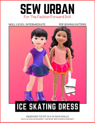 Sew Urban WellieWishers Ice Skating Dress 14.5" -15" Doll Clothes Pattern Pixie Faire