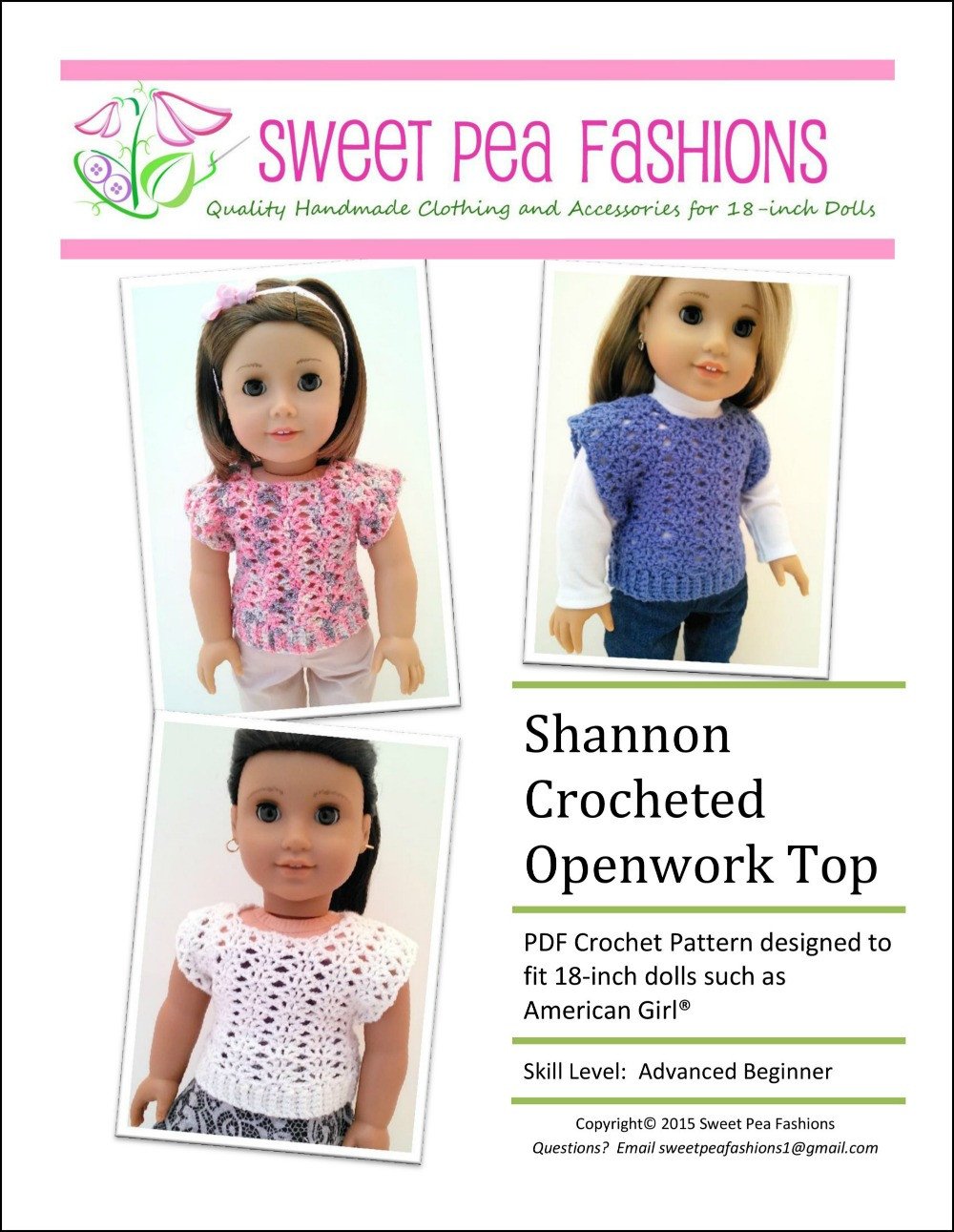 Sweet Pea Fashions Shannon Crocheted Openwork Top Doll Clothes Pattern 18 inch American Girl Dolls sweet-pea-fashions-shannon-crocheted-openwork-top-doll-clothes-pattern-18-inch-american-girl-dolls