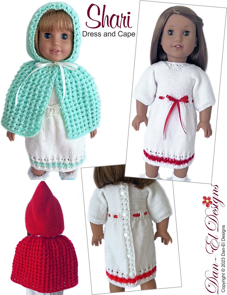 Dan-El Designs Knitting Shari 18" Doll Knitting Pattern Pixie Faire