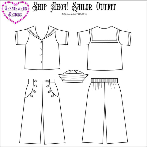 Genniewren 18 Inch Historical Ship Ahoy! Sailor Outfit 18" Doll Clothes Pattern Pixie Faire