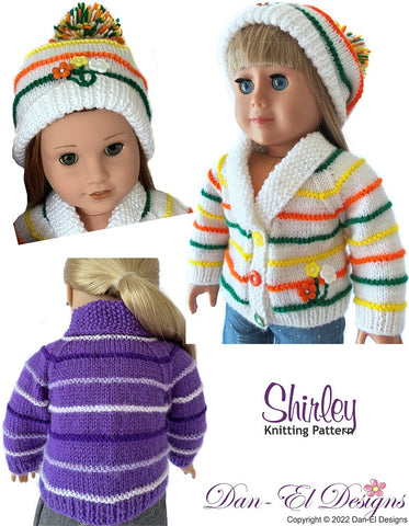 Dan-El Designs Knitting Shirley Sweater and Beanie 18 inch Doll Clothes Knitting Pattern Pixie Faire