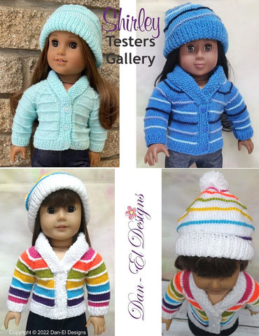 Dan-El Designs Knitting Shirley Sweater and Beanie 18 inch Doll Clothes Knitting Pattern Pixie Faire